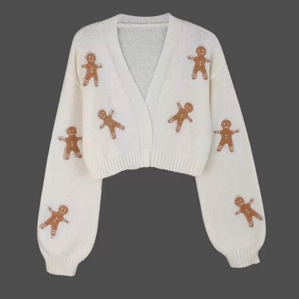 Gingerbread Patterned White Sweater - Picture 4 of 6